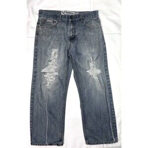 Vintage Avirex Mens 34x30 Ripped Baggy Jeans Embroidered Blue